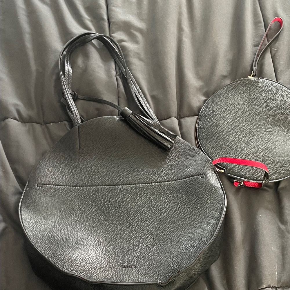 Chic Black Vegan Leather Shoulder Bag Set with small insert